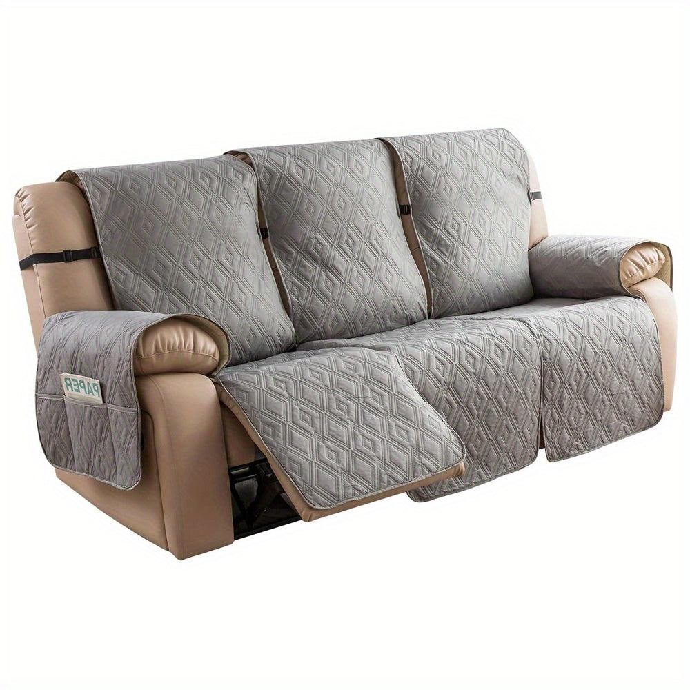 Recliner Sofa Cover Set 3-Piece Non-Slip Couch Covers for 3-Cushion Reclining Couch – Washable Furniture Protector with Elastic Straps for Pets & Dogs, Knit Fabric Slipcover for Living Room