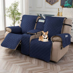 Recliner Loveseat Cover with Console 4-Piece Chenille Quilted Waterproof Slipcover | Non-Slip Pet Scratch Resistant Sofa Protector with Cup Holder Pocket, 9 Colors