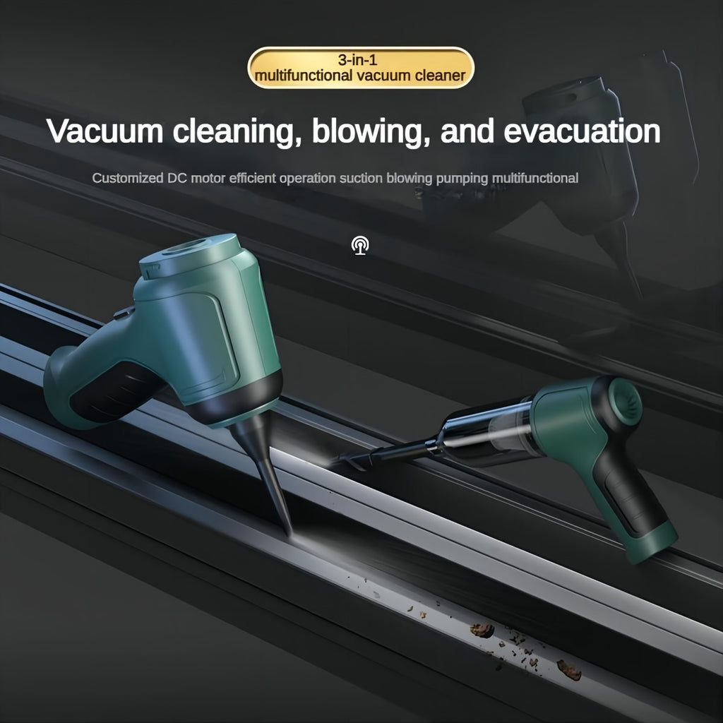3-in-1 Wireless Handheld Vacuum Cleaner – High-Power Cordless Suction, Air Extraction & Blowing, 5KPa, Pet Hair & Dust, Extended Battery, Car & Home Cleaning, Green Gray Black