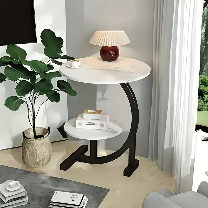 Marble Pattern Wrought Iron Side Table Modern Minimalist Sofa End Table for Living Room Bedroom Small Space