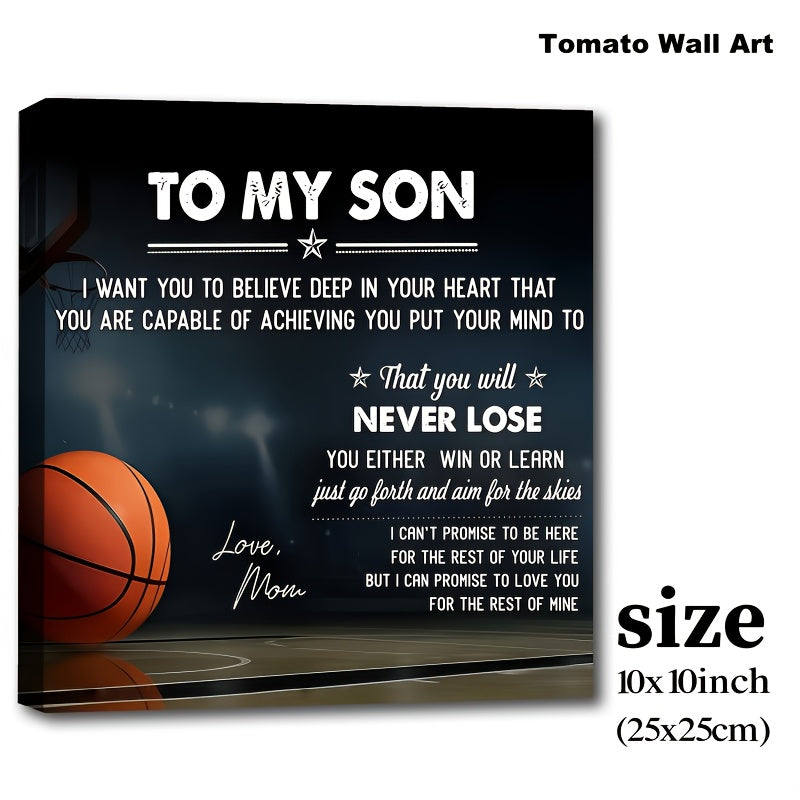Framed Basketball Poster "To My Son" Motivational Wall Art for Teen Boys & Sports Fans – Wrap-Around Frame Bedroom Living Room Decor, Encouraging Gift for Athletes, Halloween Christmas Birthday