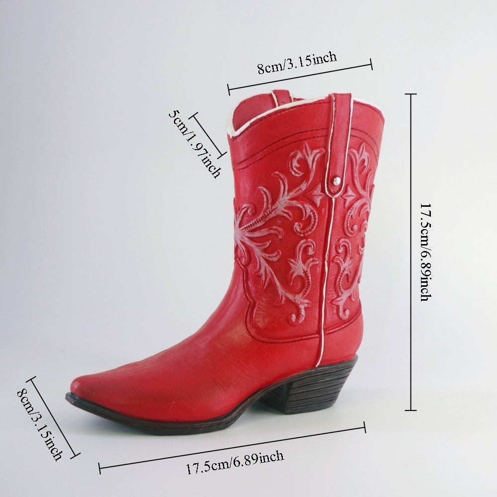 Western Cowboy Boots Resin Vase Ornament Hydroponic Flower Arrangement Container – Creative Light Luxury Living Room Home Decoration Decorative Accent Piece