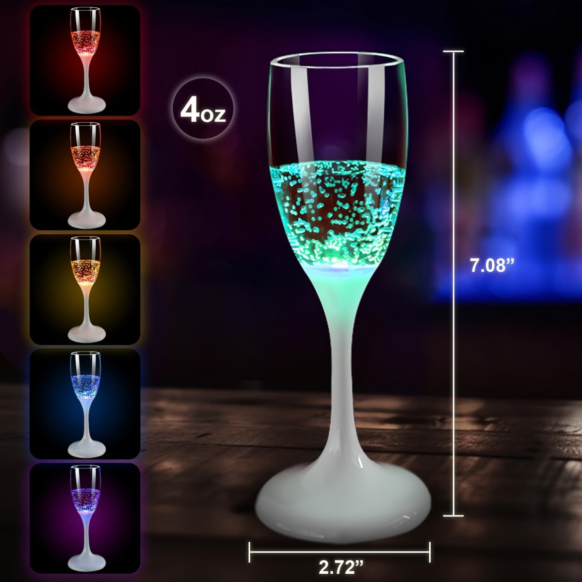 LED Light-Up Champagne Flutes – Glow in the Dark Plastic Wine Glasses | Colorful Glowing Party Cups for Birthday, Christmas, Halloween & Weddings | 1pc or 6-Pack