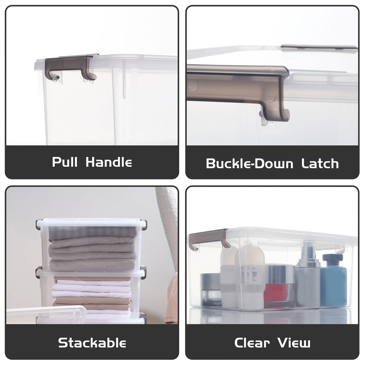 Clear Stackable Storage Boxes with Lids Set of 6 – 16.9 Quart Lockable Plastic Organizer Bins with Latches for Shelves, Multipurpose Home Office Clutter Storage and Organization Containers