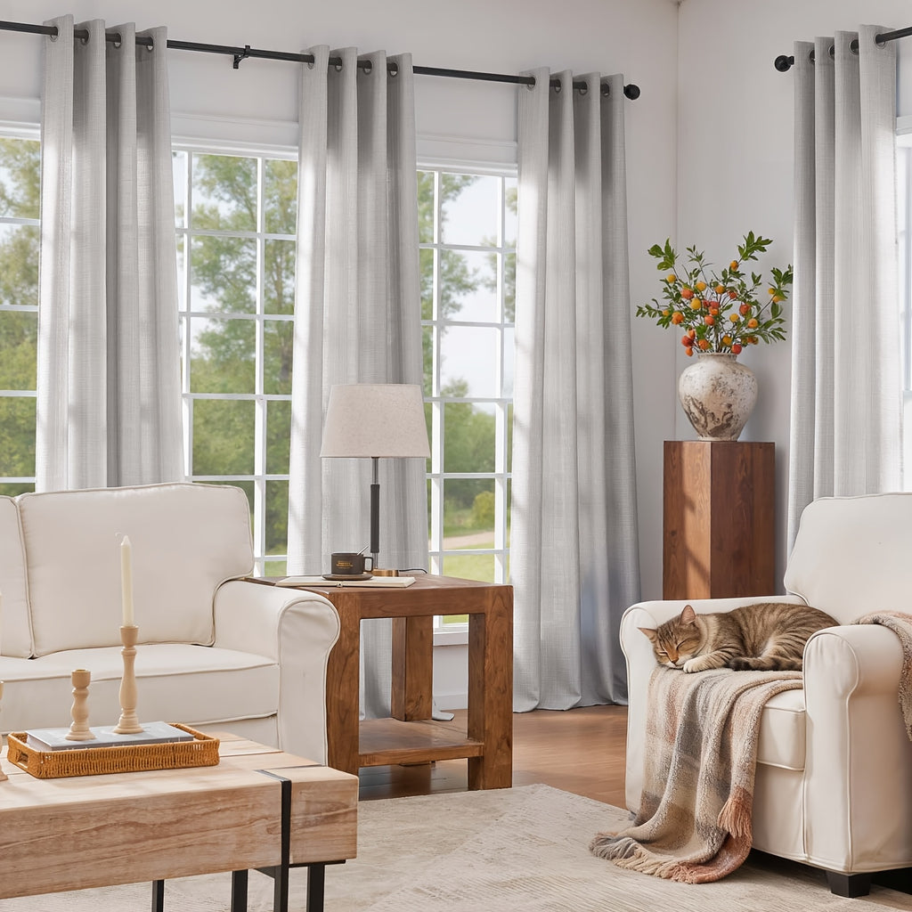 100% Blackout Curtains - 4 Panel Set, Boho Rustic Textured Grommet Drapes for Living Room & Bedroom, Privacy & Room Darkening, 4 Colors