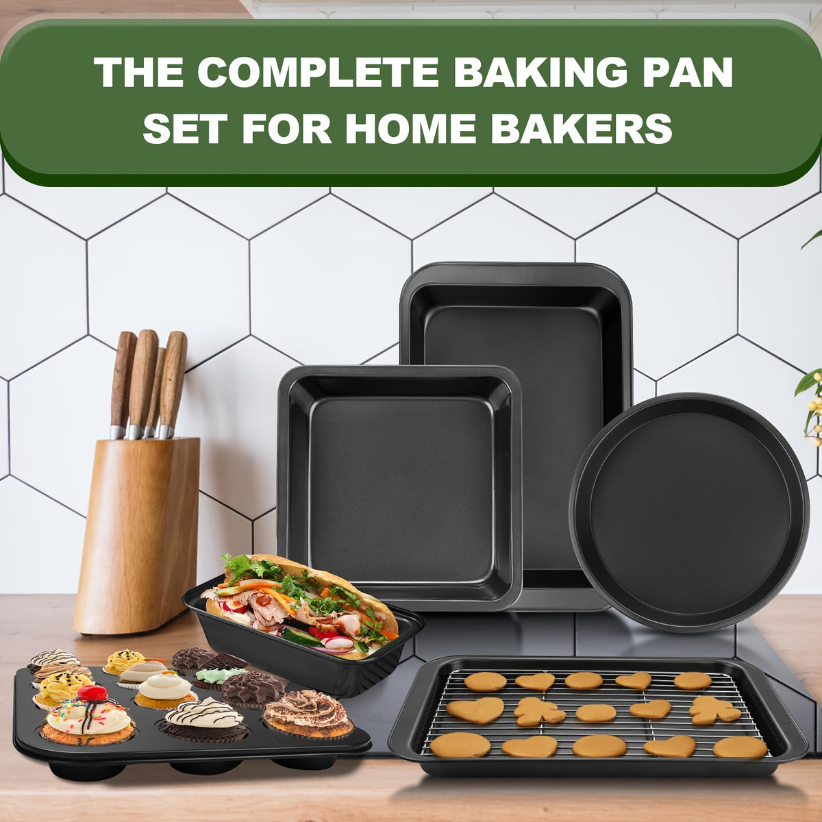 Baking Pan Set Oven-Safe Commercial Grade - Cookie Sheet Baking Sheet Round Cake Pan Muffin Pan Bread Pan Pizza Pan Square Pan - 4/6/12/23/46-Piece Kitchen Bakeware Sets, Restaurant Quality