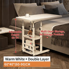 Rolling Over-Bed Table with 2-Layer Storage Rack | Mobile Bedside & Sofa Laptop Table, Solid Metal Frame, Smooth Wheels, Space-Saving Design – Multiple Colors