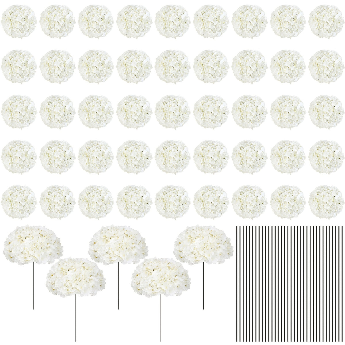 Bulk Artificial Hydrangea Flower Heads 72pcs with Stems - Faux Hydrangea Flowers for Home, Wedding & Party Decorations, Floral Arrangements & Centerpieces