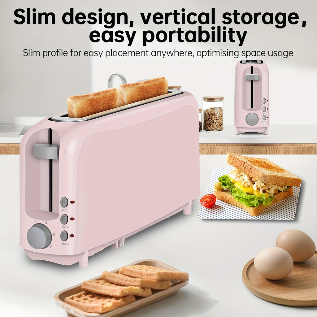 Ultra-Slim 2-Slice Toaster 750W, Wide Slot for Bread Bagels & Waffles, 6 Browning Levels, Cancel Reheat & Defrost, Auto Pop-Up, Removable Crumb Tray – 5 Colors