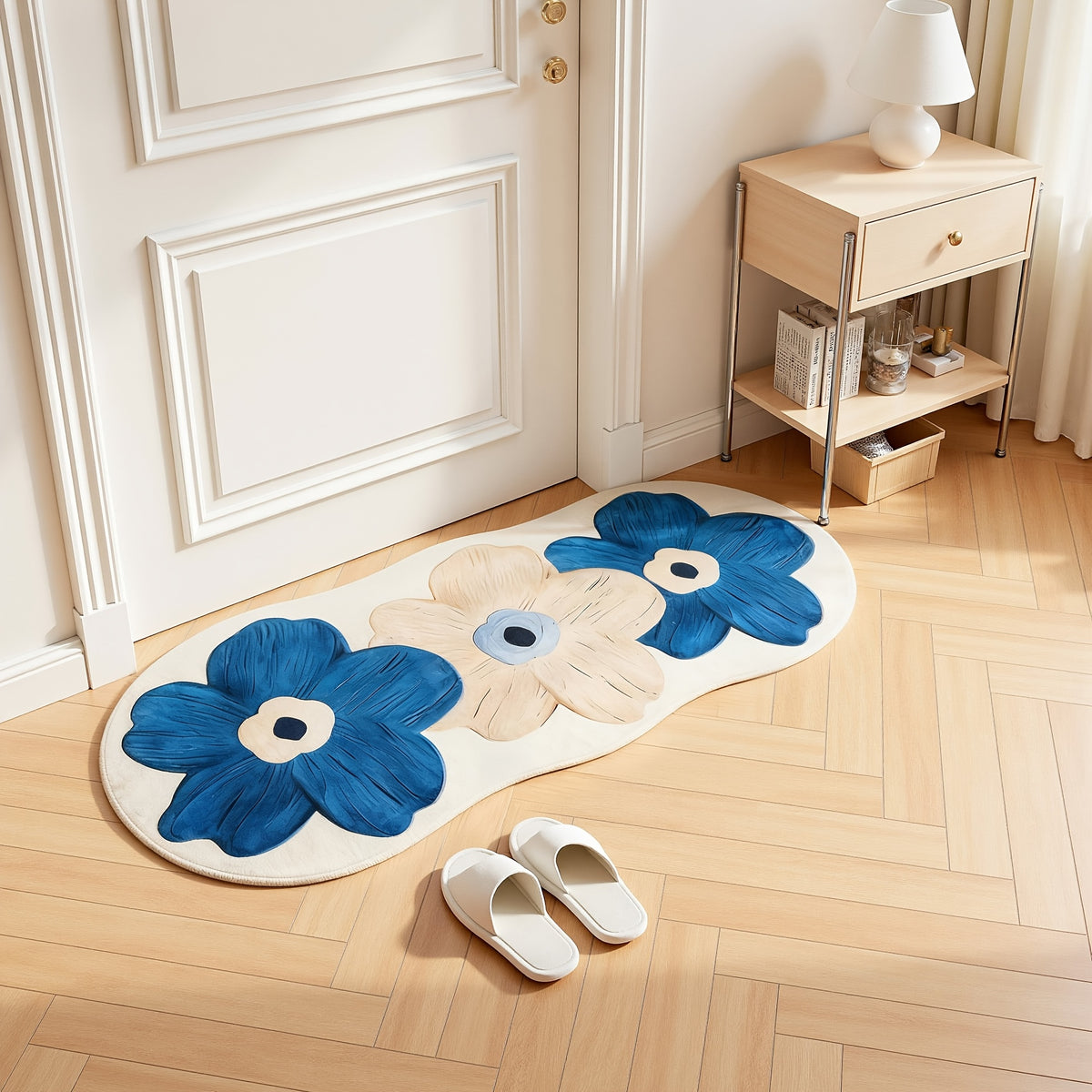 Floral Velvet Non-Slip Rug Runner Soft Fluffy Swan Velvet Floor Mat for Bedroom Living Room Hallway – 3 Colors 3 Sizes Aesthetic Decor