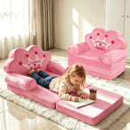 Flip Open Kids Sofa with Princess Crown Design – 2-in-1 Foldable Couch & Lounger Chair, Machine Washable Plush Cover, Certified Safe Foam, Dreamy Reading Nook Gift for Girls
