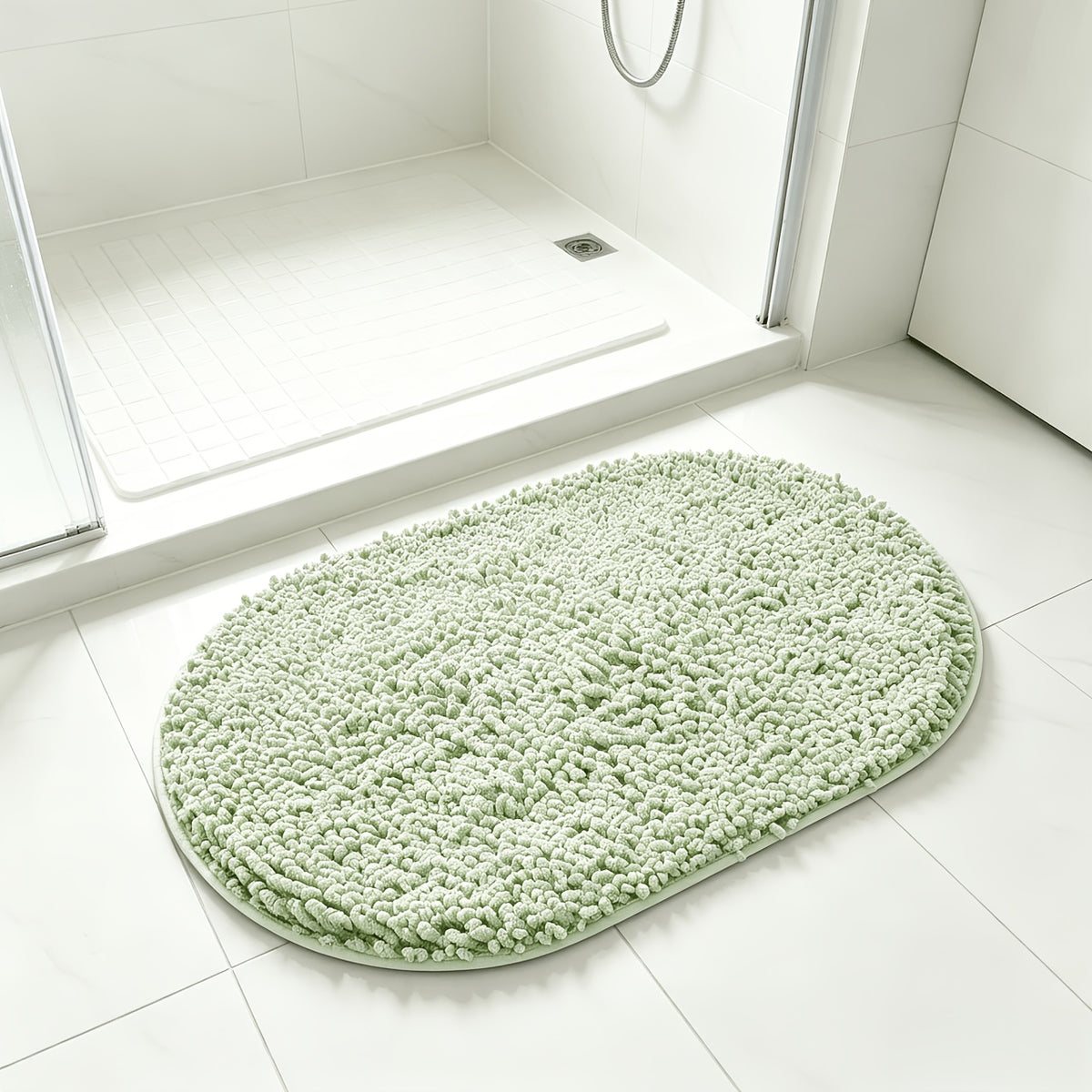 Chenille Oval Non-Slip Bathroom Mat Super Absorbent Soft Plush Floor Mat – Machine Washable, Anti-Slip Backing, 5 Colors 6 Sizes for Bathroom Kitchen Pet Use