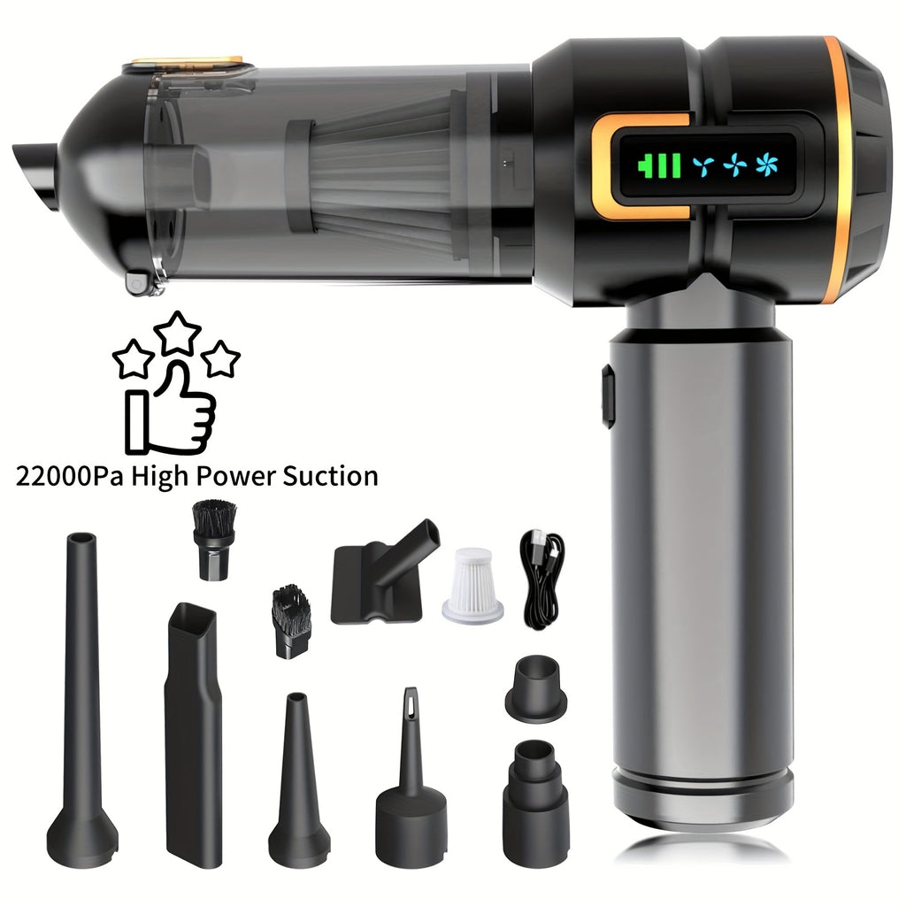 Handheld Vacuum Cleaner 25000PA – 9-in-1 Cordless Car Vacuum, Rechargeable Brushless Motor, Washable Filter, Low Noise for Car, Home, Pet & Office