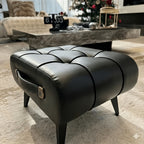 Oil Wax Leather Padded Footstool – Low Stool Shoe Changing Bench for Living Room Entryway Bedroom Foyer, Stylish Home Decor Seating, 2 Colors 2 Sizes