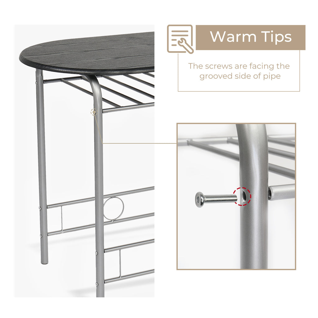 3-Piece Bistro Dining Set Drop Leaf Table and 2 Chairs Space Saving Kitchen Table Set for 2 with Wine Rack Metal Frame for Small Space Apartment Breakfast Nook