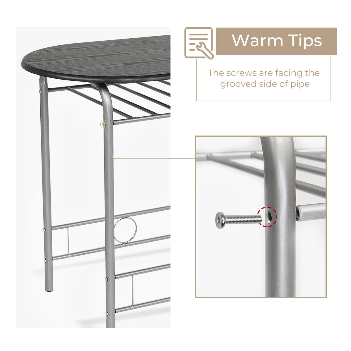 3-Piece Bistro Dining Set Drop Leaf Table and 2 Chairs Space Saving Kitchen Table Set for 2 with Wine Rack Metal Frame for Small Space Apartment Breakfast Nook