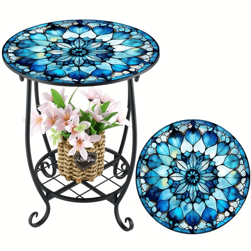 13.5 Inch Round Side Table Indoor Outdoor – Space-Saving Modern Accent Table for Patio Balcony Living Room Sofa Garden