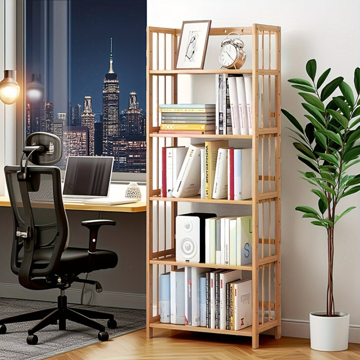 5-Tier Multifunctional Bamboo Bookshelf & Display Rack – Space-Saving Standing Storage Shelf for Home Office Living Room Nordic Minimalist Style Easy Assembly