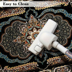 Bohemian Floral Velvet Area Rug Non-Slip Shedding-Resistant Machine Washable 100% Polyester Floor Mat for Living Room Bedroom Kitchen Office Multiple Sizes