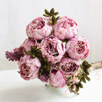 Artificial Peony Bouquet 13 Heads UV-Resistant Realistic Silk Flowers with Green Foliage Sturdy Stems Pink Red White Blue Purple Yellow Lavender Peach for Wedding Home Garden Office Indoor Floral Decor