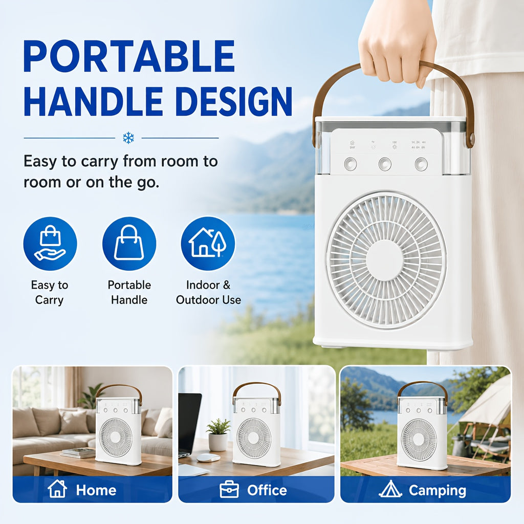 Portable USB Mist Fan 3700mAh Rechargeable with 3 Wind Speeds 2 Mist Modes 7-Color LED Mood Light & Timer for Bedroom Office Dorm Camping Summer Cooling