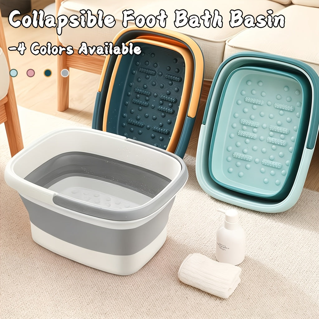 Collapsible Foot Bath Basin for Soaking Feet - Foot Soak Tub with Handles & Massage Acupoints, 3.96 Gal Foldable Plastic Foot Bucket for Pedicure & Home Spa Relief - Green, Grey, Pink & Yellow