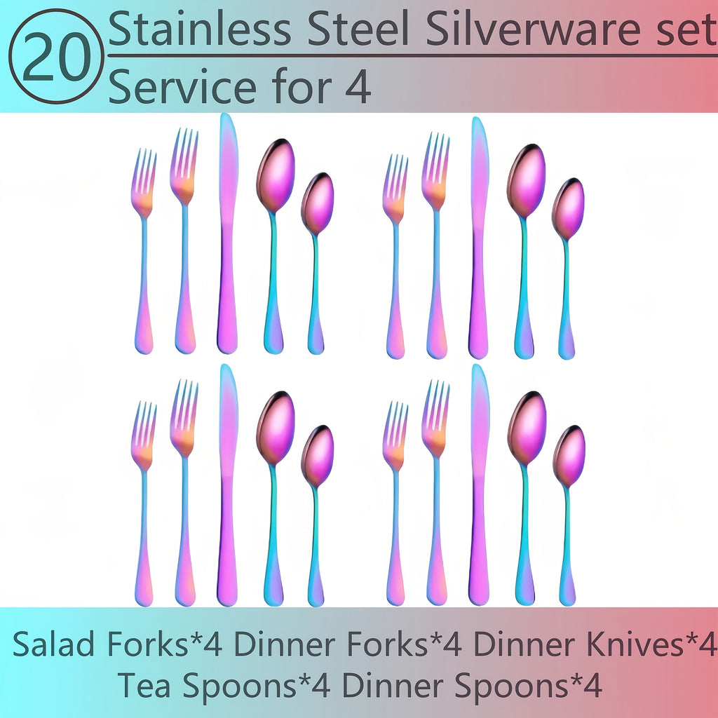 60-Piece Rainbow Titanium Flatware Set for 12 – Mirror Polished 304 Stainless Steel Cutlery with Knives, Forks & Spoons – Dishwasher Safe, Vibrant Colors – Gift for Thanksgiving & Christmas
