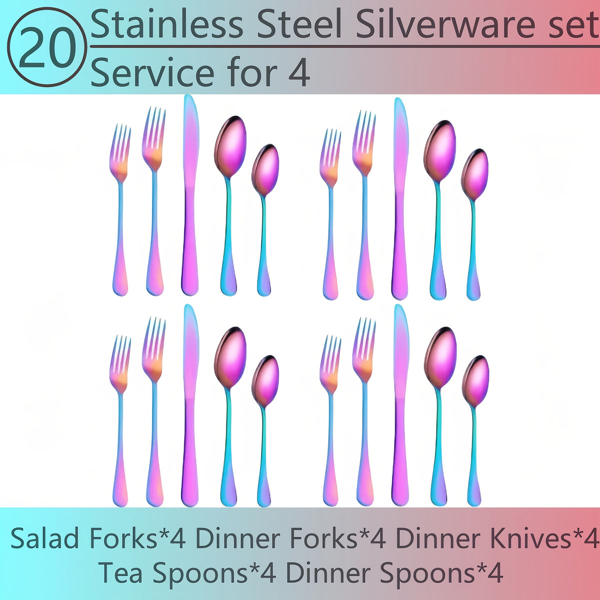60-Piece Rainbow Titanium Flatware Set for 12 – Mirror Polished 304 Stainless Steel Cutlery with Knives, Forks & Spoons – Dishwasher Safe, Vibrant Colors – Gift for Thanksgiving & Christmas