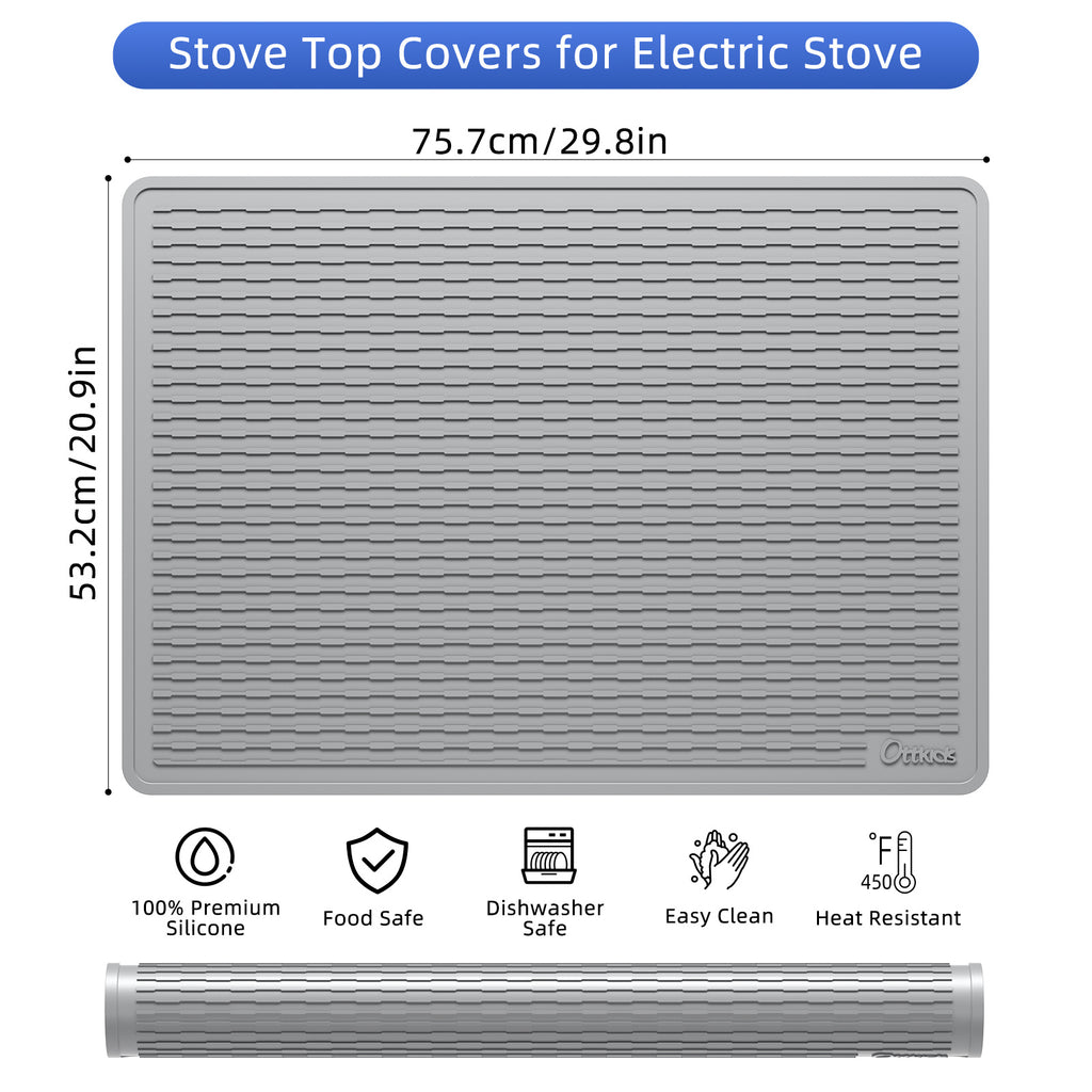 Silicone Stove Top Cover and Dish Drying Mat 30x21 Inch - Anti-Slip Thick Protective Mat for Glass and Electric Cooktops, Countertops and Washer Dryer - Heat Resistant Kitchen Mat