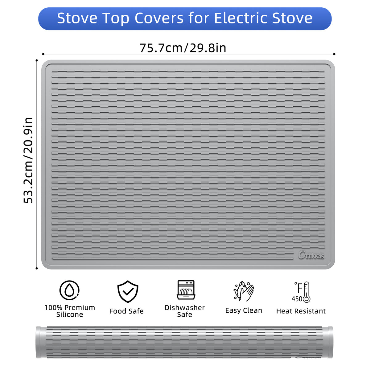 Silicone Stove Top Cover and Dish Drying Mat 30x21 Inch - Anti-Slip Thick Protective Mat for Glass and Electric Cooktops, Countertops and Washer Dryer - Heat Resistant Kitchen Mat