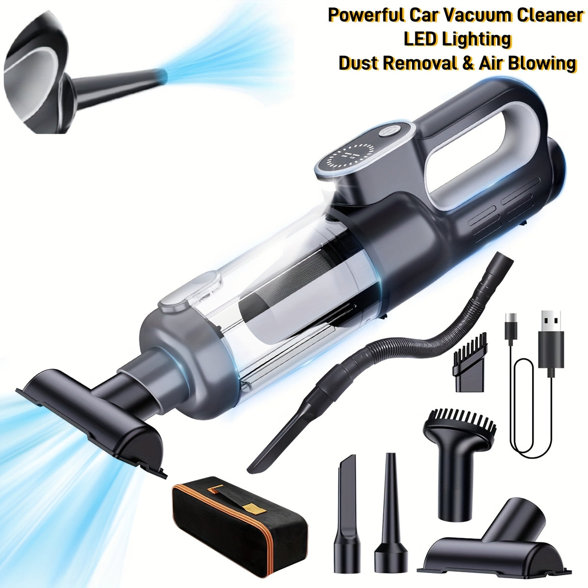 4-in-1 Wireless Car Vacuum Cleaner 25000Pa High Suction – 6000mAh USB Rechargeable, Dual Washable Filters, Low Noise, One-Key Dust, Portable Mini Handheld Vacuum for Car Home Office Pet Hair with Hose & Storage Bag