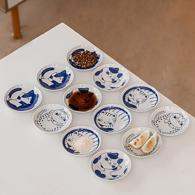 Cat Shaped Ceramic Mini Dish Set 8 Piece – 4 Inch Soy Sauce Bowls for Side Dishes, Condiments & Serving – Cute Kitchenware for Home & Restaurant