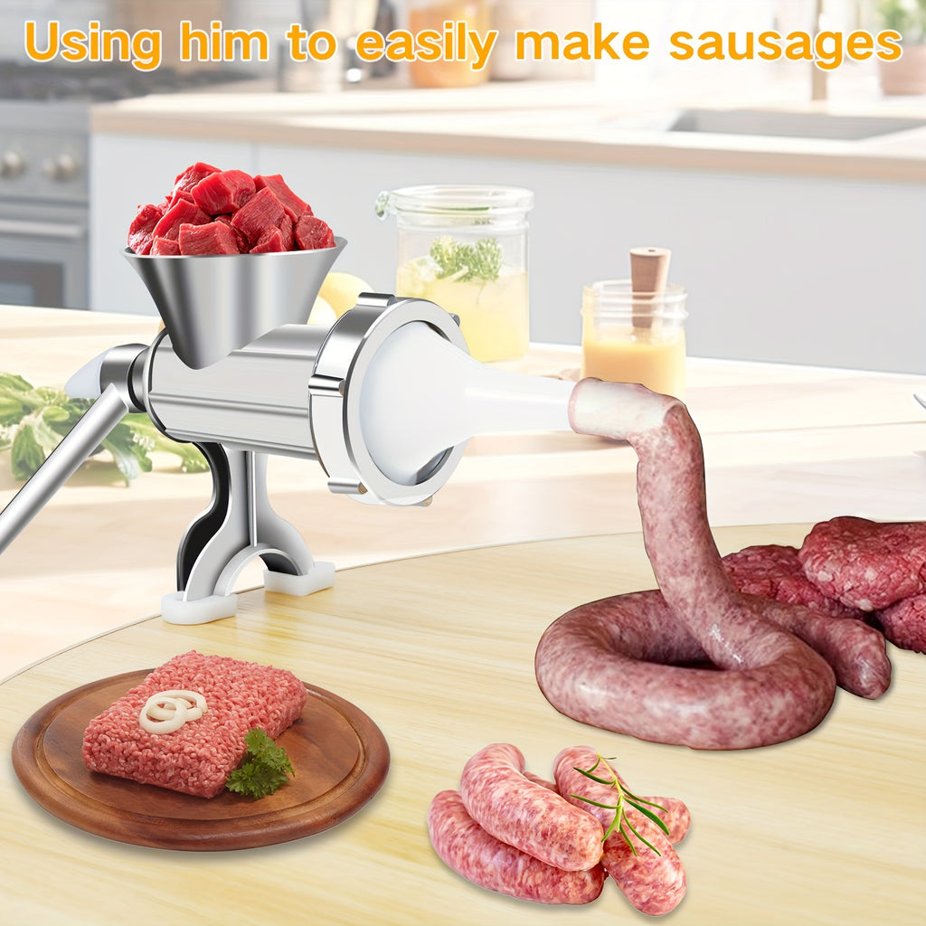 Manual Meat Grinder with Sausage Maker - Stainless Steel Crank Table Clamp Grinder, 3 Sausage Tubes, for Beef Pork Chicken Vegetables, Kitchen Chopping & Grinding Tool | Nuvia Haven