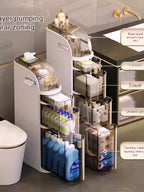 Narrow Tall Bathroom Storage Cabinet 7 Inch Slim Freestanding Rack with Clear Drawers 3 Tier Space-Saving Organizer for Small Spaces