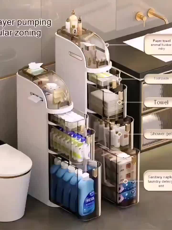 Narrow Tall Bathroom Storage Cabinet 7 Inch Slim Freestanding Rack with Clear Drawers 3 Tier Space-Saving Organizer for Small Spaces
