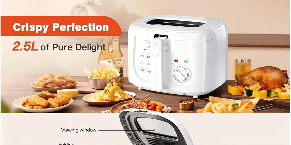 1500W Electric Deep Fryer 84.54oz – Non-Stick Basket, Adjustable Temperature Control, Viewing Window & Removable Lid | Easy Clean | Black & White