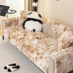 Gradient Faux Rabbit Plush Sofa Cover Non-Slip Furniture Protector – Armchair Loveseat 2 3 4 Seater Couch Cover, Armrest Backrest Pillow Case, 4 Colors 7 Sizes