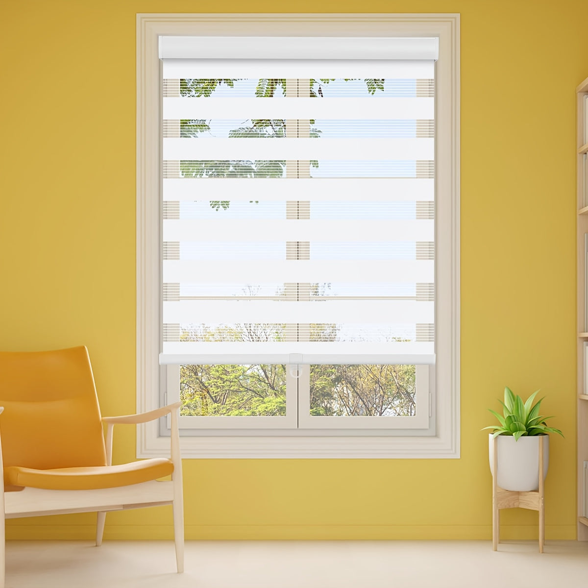 Cordless Zebra Roller Shades with Metal Valance – Dual Layer Day Night Privacy Light Filtering Auto-Stop Window Blinds 18–72” Wide White & Light Grey