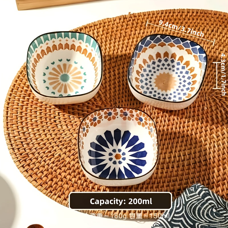 6-Piece Bohemian Ceramic Bowl Set – Hand-Painted Retro Underglaze, Dishwasher & Microwave Safe, for Home Kitchen, Restaurant & Holiday Use