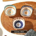 6-Piece Bohemian Ceramic Bowl Set – Hand-Painted Retro Underglaze, Dishwasher & Microwave Safe, for Home Kitchen, Restaurant & Holiday Use