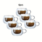 Double Wall Glass Coffee Cup with Handle 3.7oz – Insulated Transparent Borosilicate Glass for Cappuccino Espresso Latte Tea, Set of 2 4 6 or 8