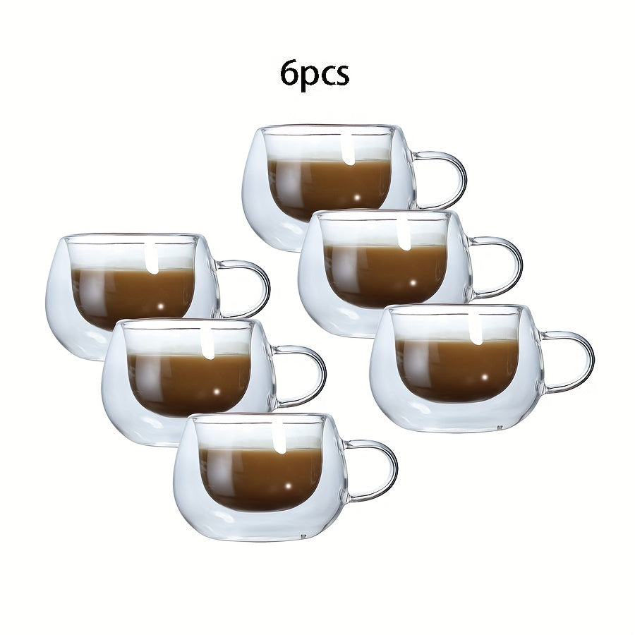 Double Wall Glass Coffee Cup with Handle 3.7oz – Insulated Transparent Borosilicate Glass for Cappuccino Espresso Latte Tea, Set of 2 4 6 or 8