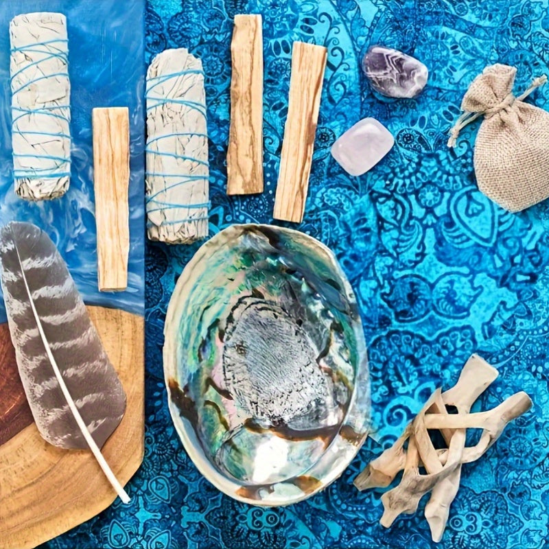 Sage Smudge Kit 11 Pieces White Sage Palo Santo Abalone Shell Crystal Stones – Home Cleansing Gift Set for Christmas Thanksgiving Spiritual Decor