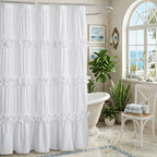 Bow Tie Ruffle Shower Curtain Vintage Handcrafted - Waterfall Ruched Fabric Bath Curtain with Hooks, Quick Dry Machine Washable, Farmhouse Romantic Decor, Multiple Sizes & Colors