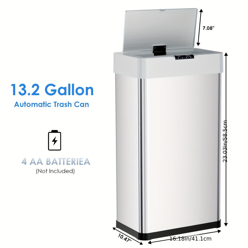 Motion Sensor Trash Can 13.2 Gallon & 15.8 Gallon Touchless Automatic Garbage Can Brushed Stainless Steel Smart Bin Soft Close Lid Bag Holder Kitchen Bedroom