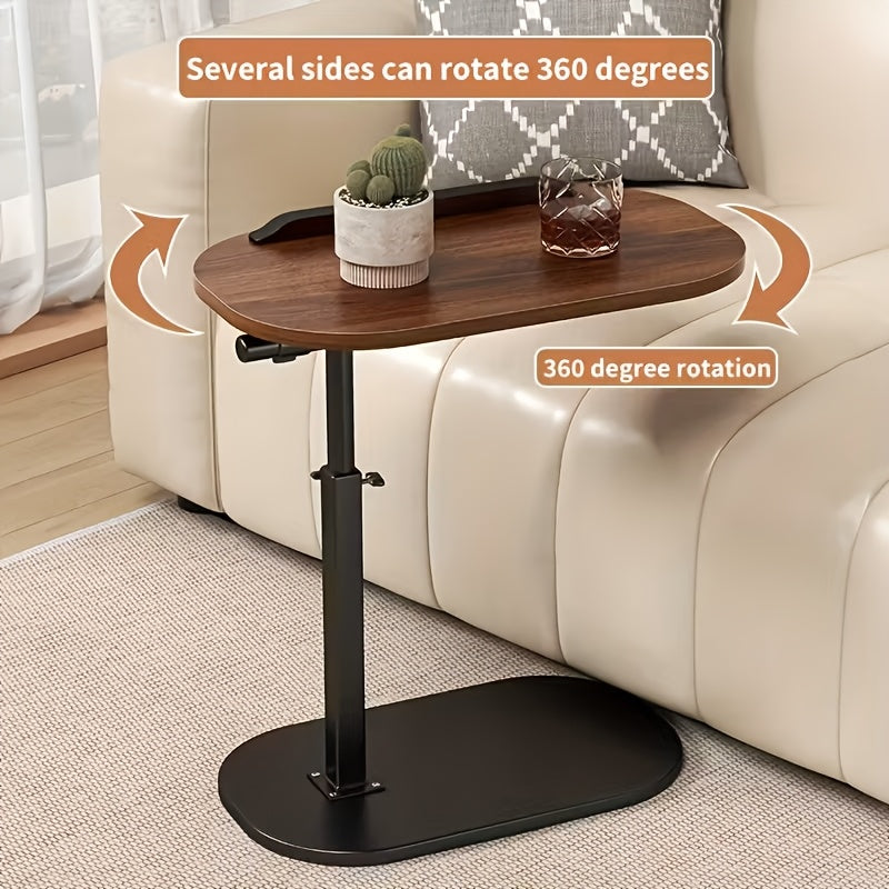 C-Shaped Side Table with Adjustable Height and 360° Rotatable Top – Laptop Sofa Table Coffee Table for Living Room Bedroom in Black White or Brown