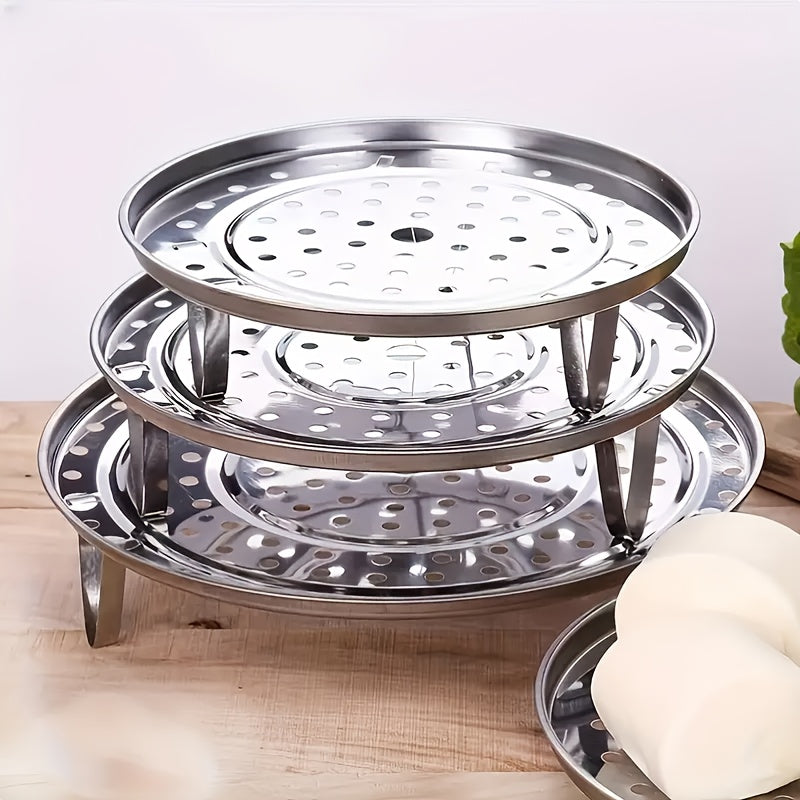 Stainless Steel Steamer Rack Set 3 Piece Multi-Layer Round Insert with Can Holder Fits Standard Pots for Home Kitchen Steam Cooking