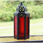 Moroccan Candle Lantern Holder Medium 10.5 Inch – Handcrafted Glass Iron Metal Lantern with Embossed Floral Panels, 17 Colors, Indoor Outdoor Use for Ramadan, Wedding, Patio, Diwali & Home Decor