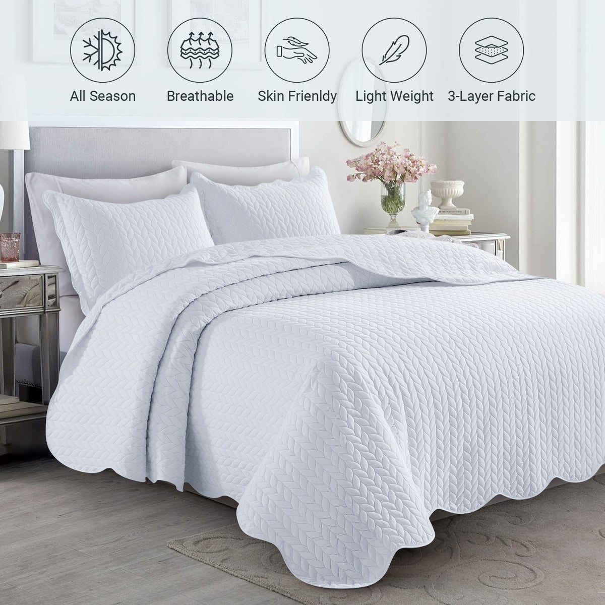 Microfiber Quilt Bedspread Set All Season Lightweight – Soft Breathable Quilted Coverlet Twin Full Queen King 16 Colors Machine Washable