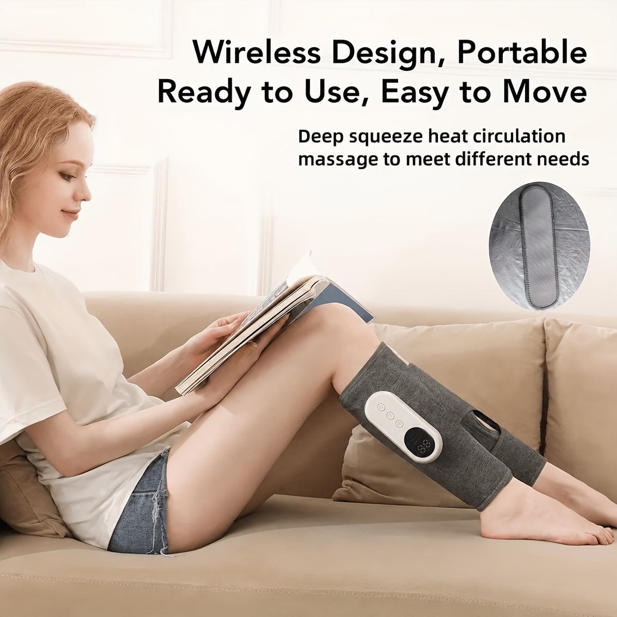 Cordless Air Compression Leg Massager Circular Calf Press 3 Intensities for Feet Legs Thighs Knees Easy to Use Gray Gift for Mom Dad